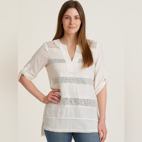 BCBGMaxAzria Cream Lace Accent Tunic - Picture 1 of 4
